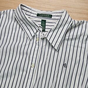 Lauren Ralph Lauren Womens Striped Button Down Shirt 2X Blue White Classic